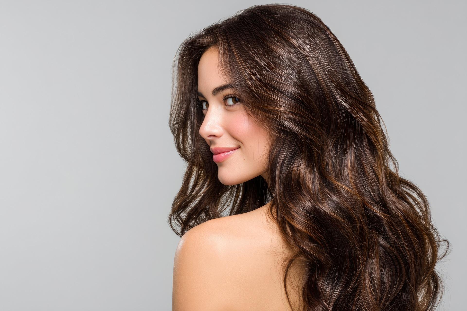 Frau mit voluminösen Wellen im Profil | Hair Extensions